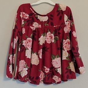 Maroon long sleeve with pink and ivory flowers